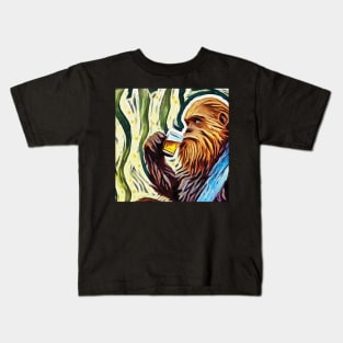 Bigfoot drink beer Van Gogh style Kids T-Shirt